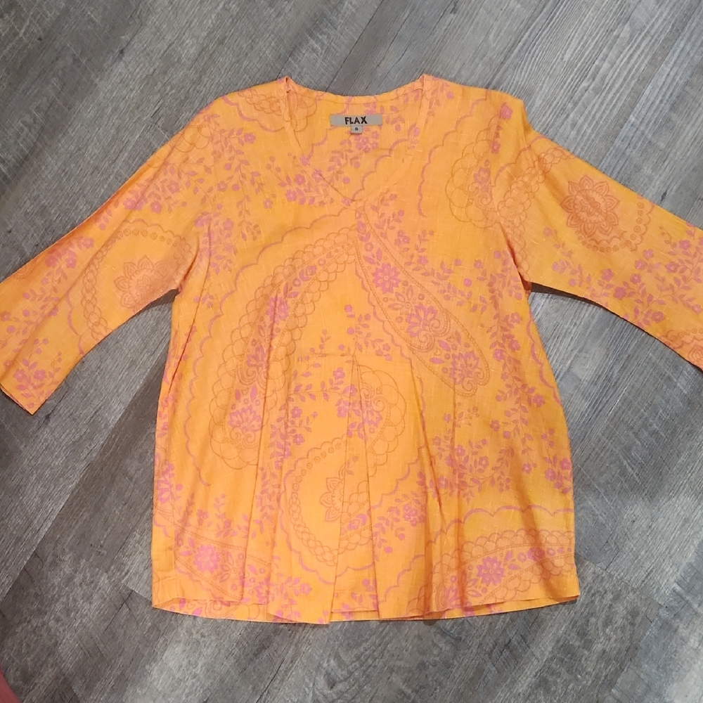 Flax 100% Women's Vibrant Orange and Pink Blouse